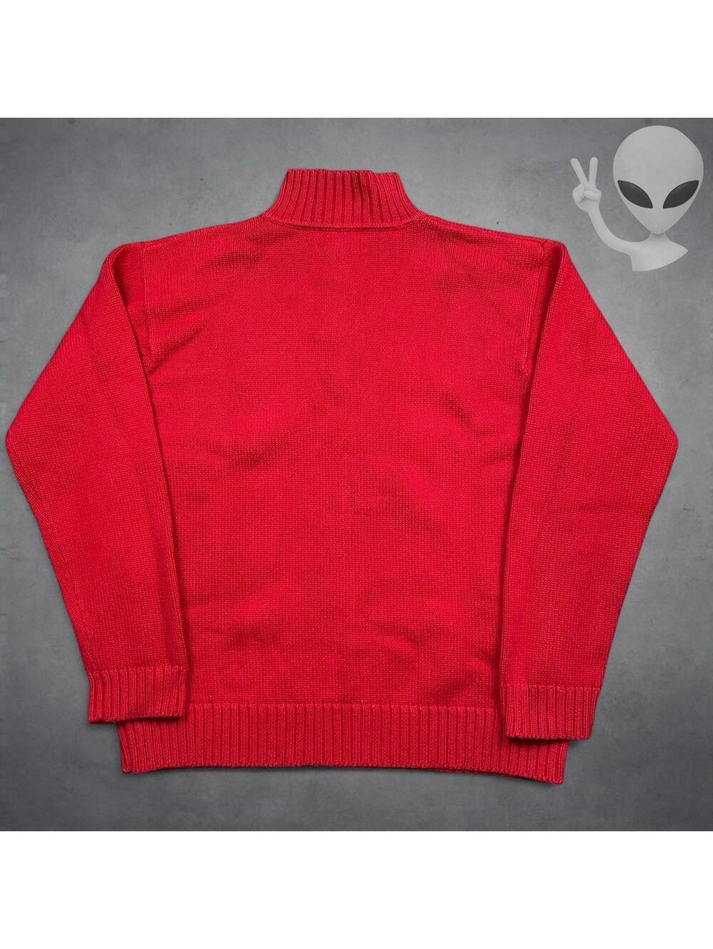 Lauren Ralph Lauren Knit Sweater Petite Medium Red Quarterzip Preppy Crest 90s - Picture 6 of 8